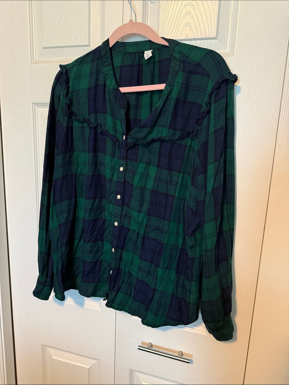 Old Navy Green & Navy Plaid Ruffle-Trim Button-Front Kids Top